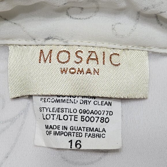 Mosaic Blouse Womens 16 White Floral Sheer Button Up Shirt Fairy Romantic Top - Picture 11 of 12